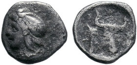 Uncertain. Obol (4th century BC).

Condition: Very Fine

Weight: 0.34 gr
Diameter: 8 mm