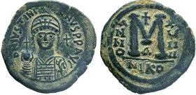 BYZANTINE.Justinian I. AE Follis, Nicomedia.527-565 AD.

Condition: Very Fine

Weight: 22.29 gr 
Diameter: 43 mm
