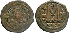 BYZANTINE.Justinian I. AE Follis, 527-565 AD.

Condition: Very Fine

Weight: 20.68 gr 
Diameter: 35 mm
