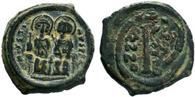 BYZANTINE.Maurice Tiberius, AE Half Follis, 582-602 AD. 

Condition: Very Fine

Weight: 15 gr
Diameter: 29 mm