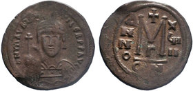 BYZANTINE.Maurice Tiberius, 582-602 AD, AE Follis. Constantinople. 

Condition: Very Fine

Weight: 14.86 gr
Diameter: 30 mm