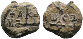 Byzantine lead seal c. 6th-9th century AD

Condition: Very Fine

Weight: 7.66 gr
Diameter: 19 mm