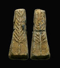 Judae 3rd - 5th BC. Pyramidal Lead Weight with a palm branch on it.

Condition: Very Fine

Weight: 40gr
Diameter: 40mm