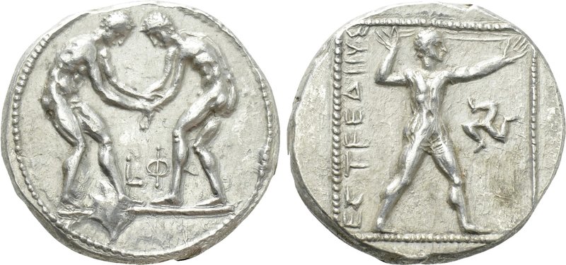 PAMPHYLIA. Aspendos. Stater (Circa 380/75-330/25 BC). 

Obv: Two wrestlers gra...