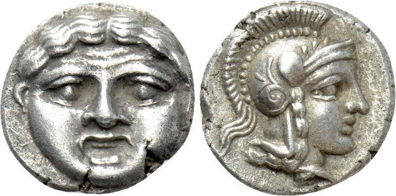 PISIDIA. Selge. Obol (Circa 350-300 BC). 

Obv: Facing gorgoneion.
Rev: Helme...