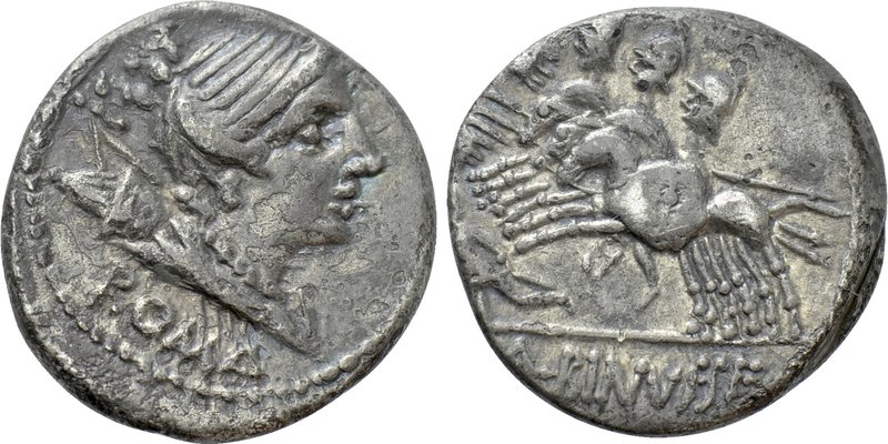 A. ALBINUS S. F. Denarius (96 BC). Rome. 

Obv: ROMA. 
Diademed head of Diana...