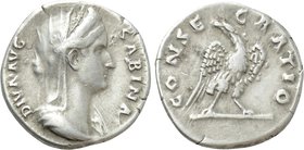DIVA SABINA (Died 136/7). Denarius. Rome.