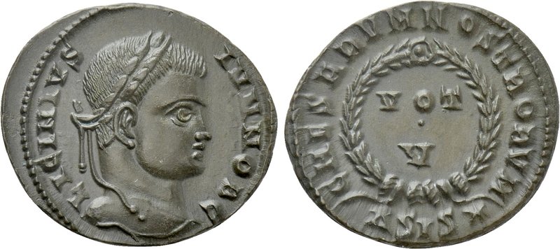 LICINIUS II (Caesar, 317-324). Follis. Siscia. 

Obv: LICINIVS IVN NOB C. 
La...