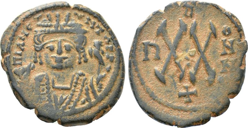 MAURICE TIBERIUS (582-602). Half Follis. Theoupolis (Antioch). Dated RY 5 (586/7...