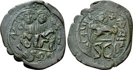 HERACLIUS, with HERACLIUS CONSTANTINE (610-641). Follis. Syracuse.