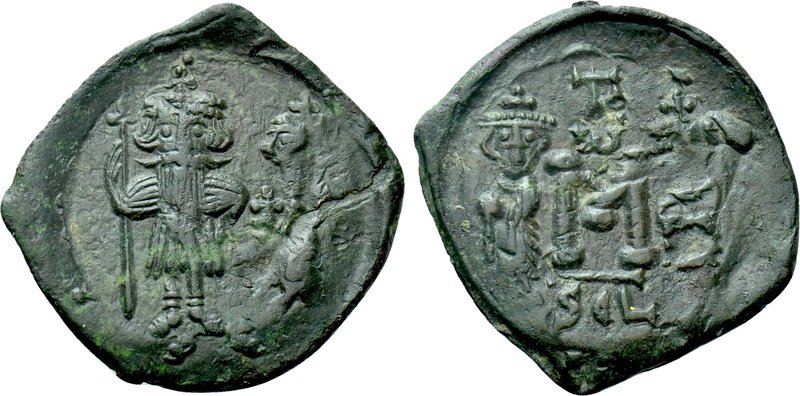 CONSTANS II with CONSTANTINE IV, HERACLIUS and TIBERIUS (641-668). Follis. Syrac...