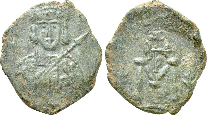 TIBERIUS III APSIMAR (698-705). Follis. Syracuse. 

Obv: Crowned, draped and c...