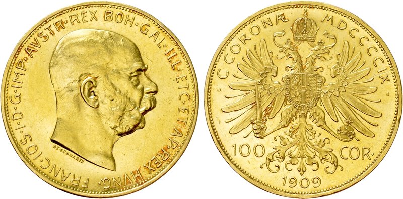 AUSTRIA. Franz Joseph I (1848-1916). GOLD 100 Corona (1909). Wien (Vienna). 

...