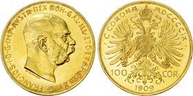 AUSTRIA. Franz Joseph I (1848-1916). GOLD 100 Corona (1909). Wien (Vienna).