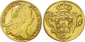 BRAZIL. Jose I (1750-1777). GOLD 6400 Reis (R 1760). Rio de Janeiro.