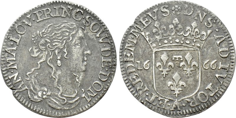 FRANCE. Dombes. Anna Maria Luisa d'Orléans (1627-1693). Luigino or 1/12 Écu (166...