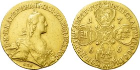 RUSSIA. Catherine II 'the Great' (1762-1796). GOLD 10 Roubles (1766-CПБ). St. Petersburg.