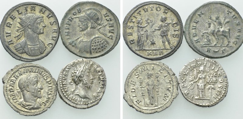 4 Roman Coins; Maximinus Thrax, Probus etc. 

Obv: .
Rev: .

. 

Conditio...