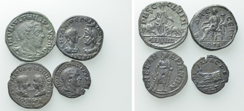 4 Roman Provincial Coins; Odessos, Deultum etc. 

Obv: .
Rev: .

. 

Cond...
