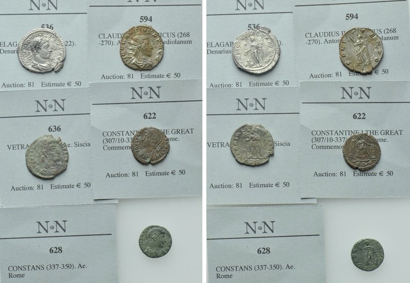 5 Roman Coins; Vetranio, Elagabal etc. 

Obv: .
Rev: .

. 

Condition: Se...