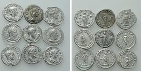 9 Roman Denari; Aquilia Severa; Macrinus etc.