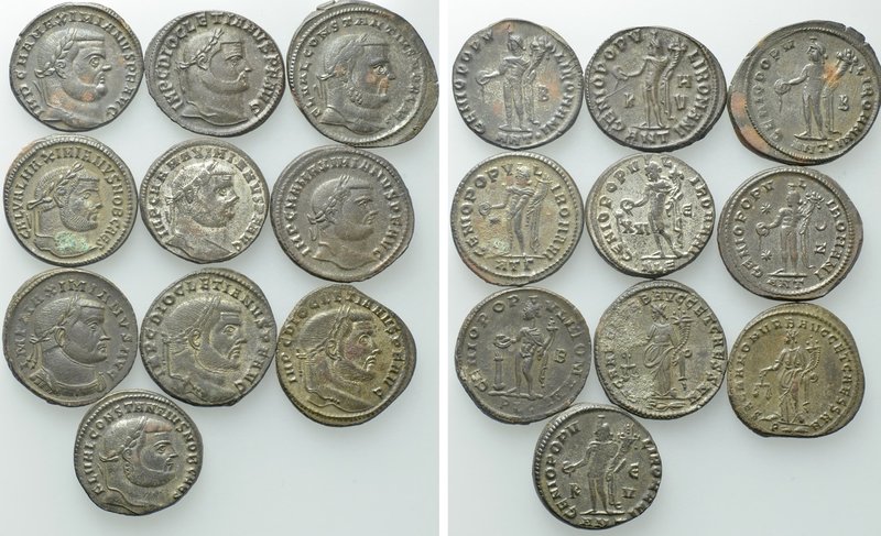 10 Late Roman Folles. 

Obv: .
Rev: .

. 

Condition: See picture.

Wei...