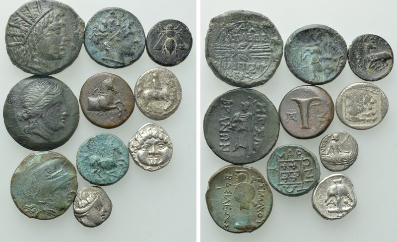 10 Greek Coins; Apollonia Pontika, Histiaia etc. 

Obv: .
Rev: .

. 

Con...