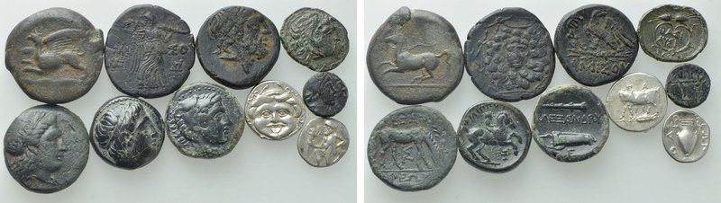 10 Greek Coins; Thasos, Parion etc. 

Obv: .
Rev: .

. 

Condition: See p...