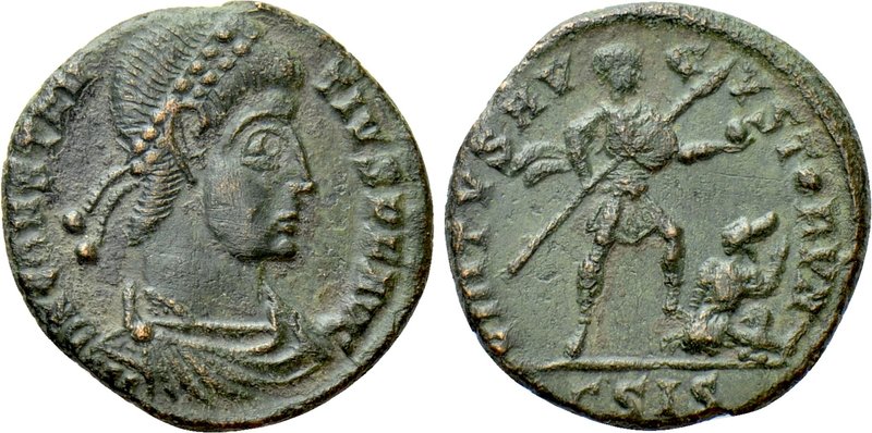 CONSTANTIUS II (337-361). Follis. Siscia. 

Obv: D N CONSTANTIVS P F AVG. 
Di...
