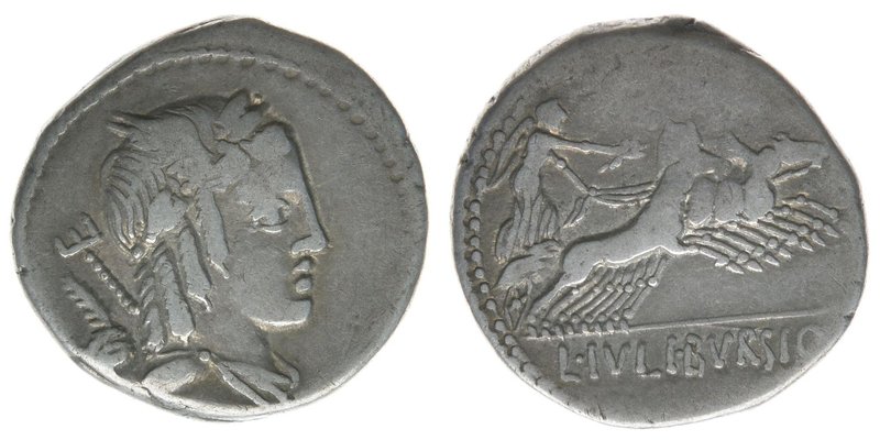 ROM Republik L.Julius Bursio 85 v.Chr.
Denar

drapierte Büste mit Lorbeerkranz (...