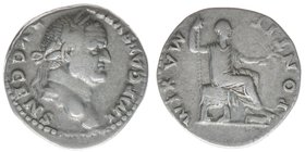 ROM Kaiserzeit Vespasianus 69-79
Denar 
IMP CAES VESP AVG CENS / PONTIF MAXIM
Vespasianus nach rechts sitzend
RIC 65 , Kampmann 20.59.3 3,22 Gramm ss