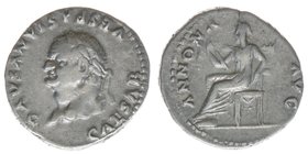 ROM Kaiserzeit Vespasianus 69-79
Denar - Linkskopf
CAESAR VESPASIANVS AVG / ANNONA AVG
Annona nach links sitzend
RIC 131, Kampmann 20.23 3,14 Gramm ss...
