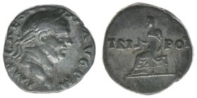 ROM Kaiserzeit
Vespasianus 69-79
Denar
IM P CAES VESP AVG P M / TRI - POT
Kampmann 20.64, 3 Gramm, ss