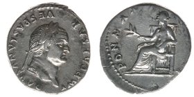 ROM Kaiserzeit Vespasianus 69-79, 
Denar

IMP CAESAR VESPASIANVS AVG / PON MAX .....
3,28 Gramm, ss+