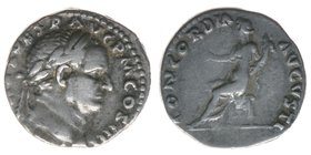 ROM Kaiserzeit Vespasianus 69-79
Denar
IMP VESP AVG P M COS IIII / CONCORDIA AVGVSTI
Kampmann 20.30, 3,38 Gramm, ss+