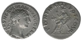 ROM Kaiserzeit
Traianus 98-117
Denar
CAES NERVA TRAIAN AVG GERM / PONT MAX TR POT COS II
2,95 Gramm, ss+, Kampmann 27.56