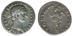 ROM Kaiserzeit Traianus 98-117
Denar
IMP CAES NERVA TRAIAN AVG GERM / PONT MAX TR POT COS II
Securitas nach links stehend, hält Kranz und Füllhorn
RIC...