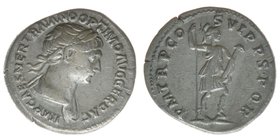 ROM Kaiserzeit
Traianus 98-117
Denar
IMP CAES NER TRAIANO OPTIMO AVG GER DAC / P M TR P COS VI P P SPQR
3,35 Gramm, ss/vz, Kampmann 27.52