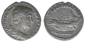 ROM Kaiserzeit
Hadrianus 117-138
Denar
HADRIANVS AVGVSTVS / FELICITATI AVG - COS III P P
Galeere
2,78 Gramm, ss, selten, RIC 209