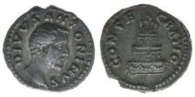 ROM Kaiserzeit Antoninus Pius 138-161 als Divus Pius unter Marcus Aurelius
Denar
DIVVS ANTONINVS / CONSECRATIO
Scheiterhaufen
Kampmann 35.313, 3,43 Gr...