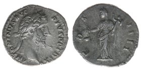 ROM Kaiserzeit Antoninus Pius 138-161
Denar
ANTONINVS AVG DIVVS P P TR P XV / COS IIII
Vesta nach links stehend
Kampmann 35.72.10, 3,08 Gramm, ss