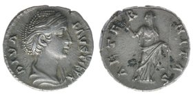 ROM Kaiserzeit
Faustina Maior +141 Gattin des Antoninus Pius

Denar
DIVA FAVSTINA / AETERNITAS
Kampmann 36.26, 3,39 Gramm, ss+