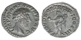 ROM Kaiserzeit
Marcus Aurelius 161-180
Denar
IMP M ANTONINVS AVG / PROV DEOR TRP XVII COS III
3,06 Gramm, vz, Kampmann 37.136