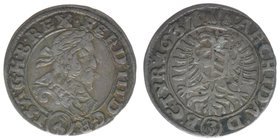 RDR Österreich Habsburg
Kaiser Ferdinand III.

3 Kreuzer (Groschen) 1637
1.56 Gramm, ss