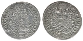 RDR Österreich/Habsburg
Kaiser Leopold I.
3 Kreuzer 1668 Breslau
1,43 Gramm, ss