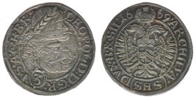 RDR Österreich Habsburg Kaiser Leopold I. 

3 Kreuzer 1669 SHS Breslau
1,65 Gramm, ss