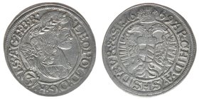 RDR Österreich Habsburg
Kaiser Leopold I.

3 Kreuzer (Groschen) 1669 SHS Breslau
1,61 Gramm, ss/vz