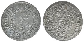 RDR Österreich Habsburg
Kaiser Leopold I.

3 Kreuzer 1669 SHS Breslau
1.71 Gramm, ss++