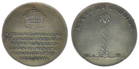 Kaisertum Österreich
Kaiser Franz I.
AG Jeton 1808 auf die Krönung der Maria Ludovica in Pressburg
Mont 2361, 2,12 Gramm, ss/vz