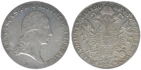 KAISERTUM ÖSTERREICH Kaiser Franz I.
Taler 1920 A
Frühwald 150, 28,01 Gramm, vz
